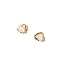 Cats Eye Earring Brass with Cats Eye Triangle gold color plated micro pave cubic zirconia & for woman & hollow Sold By Pair