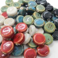 Glasierte Porzellan Perlen, flache Runde, glaciert, DIY, keine, 10x11mm, ca. 100PCs/Tasche, verkauft von Tasche