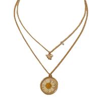 Zinc Alloy Jewelry Necklace with Dried Flower & Resin KC gold color plated Double Layer & for woman nickel lead & cadmium free Length Approx 17.72  Sold By PC