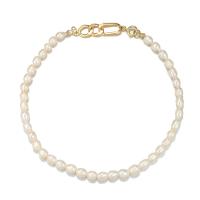Natural Freshwater Pearl Necklace with Zinc Alloy gold color plated fashion jewelry & for woman white 8mm Length 40 cm Sold By PC