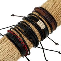 Leather Cord Bracelet with 9-10cm extender chain handmade Adjustable & fashion jewelry & multilayer Length 16-17 cm Sold By PC