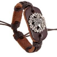 Full Grain Cowhide Leather Bracelet with Zinc Alloy with 9-10cm extender chain plated Adjustable & fashion jewelry 12mm Length 17 cm Sold By PC