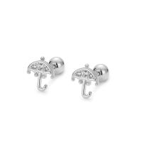 925 Sterling Silver Stud Earrings Umbrella plated for woman & with rhinestone Sold By Pair
