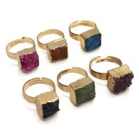 Messing Open Finger Ring, met Ijs Quartz Agaat, Plein, gold plated, mode sieraden, meer kleuren voor de keuze, nikkel, lood en cadmium vrij, 12mm, Verkocht door PC