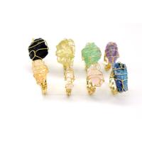 Natural Quartz Finger Ring with Obsidian & Green Fluorite & Brass gold color plated fashion jewelry 17-21mm Sold By PC