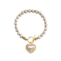 Plastic Bracelet Titanium Steel with Plastic Pearl gold color plated for woman 18.50mm Sold By PC