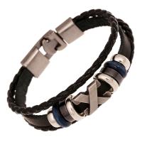 Full Grain Cowhide Leather Bracelet with Zinc Alloy plated fashion jewelry Sold By PC