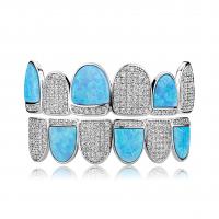 Dental Grills Brass with Opal Tooth plated & micro pave cubic zirconia Sold By PC