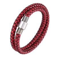 Leather Cord Bracelet with 304 Stainless Steel silver color plated fashion jewelry Sold By PC