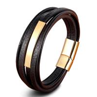 Leather Cord Bracelet with Titanium Steel gold color plated fashion jewelry Sold By PC