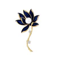 Plastic Pearl Brooch Brass with Plastic Pearl Lotus fashion jewelry & micro pave cubic zirconia & for woman golden nickel lead & cadmium free Sold By PC