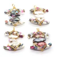 Freshwater Pearl Pendants Resin with Freshwater Pearl & Brass irregular gold color plated Unisex mixed colors 33x45- Sold By PC