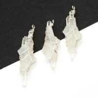 Quartz Gemstone Pendants Resin with Clear Quartz & Brass irregular silver color plated Unisex clear 20x70- Sold By PC