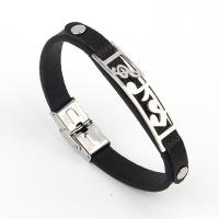 Leather Cord Bracelet with 304 Stainless Steel Music Note silver color plated fashion jewelry & Unisex black 10mm Length 21 cm Sold By PC