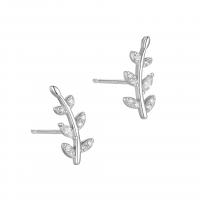 925 Sterling Silver Stud Earrings Leaf plated for woman & with rhinestone Sold By Pair