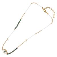 Seedbead Necklace with 304 Stainless Steel Chain & African Turquoise & Shell Pearl & zinc alloy bead & Freshwater Pearl with 1.96 inch extender chain Bohemian style & for woman Length Approx 16.53 Inch Sold By PC