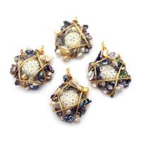 Resin Pendant with Rhinestone Clay Pave & Freshwater Pearl & Brass irregular gold color plated Unisex mixed colors 30x48- Sold By PC