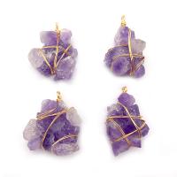Amethyst Pendant with Resin & Brass irregular gold color plated Unisex purple 29x49- Sold By PC