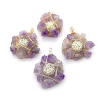 Amethyst Pendant with Rhinestone Clay Pave & Resin & Brass irregular plated Unisex 30x47- Sold By PC