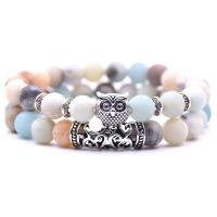 Natural Amazonite Bracelets ​Amazonite​ with Zinc Alloy silver color plated 2 pieces & elastic & Unisex mixed colors 8mm Length 7.5 Inch Sold By PC