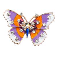 Rhinestone Brooch Zinc Alloy Butterfly gold color plated for woman & enamel & with rhinestone mixed colors nickel lead & cadmium free Sold By PC