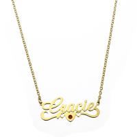 304 Stainless Steel Necklace with 1.97inch extender chain Vacuum Ion Plating Each custom text must be less than 10 letters & fashion jewelry & for woman & with rhinestone golden Length Approx 17.72 Inch Sold By PC
