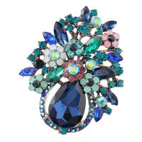 Broche de Strass, liga de zinco, joias de moda & para mulher & com strass de vidro & com strass, multi colorido, 72x59mm, vendido por PC