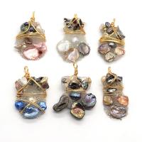 Freshwater Pearl Pendants Resin with Freshwater Pearl & Brass irregular gold color plated Unisex mixed colors 28x44- Sold By PC