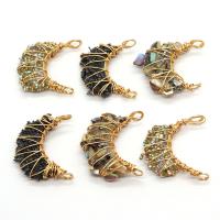 Resin Connector with Shell & Rhinestone & Brass Moon gold color plated DIY & 1/1 loop 25x30- Sold By PC