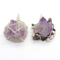 Freshwater Pearl Pendants Resin with Freshwater Pearl & Amethyst & Brass irregular silver color plated Unisex 30x43- Sold By PC
