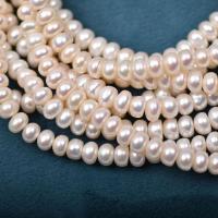 Přírodní sladkovodní perly perlí, Sladkovodní Pearl, Flat Round, DIY, bílý, 7mm, Prodáno za Cca 14.96 inch Strand