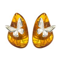 Boucle d'oreille bijoux en argent sterling, argent sterling 925, avec ambre, papillon, pour femme, argent, 12x7mm, Vendu par paire