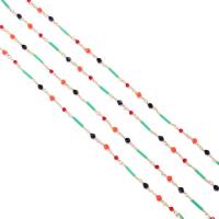 Messing Ball Chain, Glas, med Messing, 18K forgyldt, håndlavet & du kan DIY & emalje, flerfarvede, Solgt af m