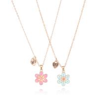 Zinc Alloy Jewelry Necklace with 5.5cm extender chain Flower real gold plated 2 pieces & fashion jewelry & for woman & enamel multi-colored Length 40 cm Sold By Set