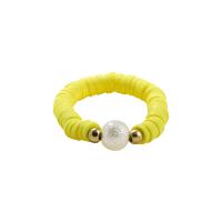 Polymer Clay Finger Ring with Plastic Pearl & Zinc Alloy gold color plated for woman Inner Approx 17mm Sold By PC