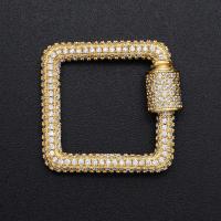 Brass Screw Clasp Square gold color plated DIY & micro pave cubic zirconia golden nickel lead & cadmium free Sold By PC