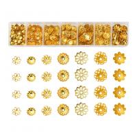 Eisen Perlkappen, mit Kunststoff Kasten, Blume, goldfarben plattiert, DIY, goldfarben, 5-10mm,155x33x18mm, verkauft von Box
