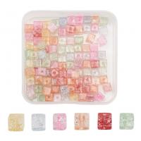 Crackle Glasperler, med Plastboks, Square, du kan DIY & knitren, blandede farver, 6x6mm,73x74x25mm, Hole:Ca. 1.4mm, Solgt af Box