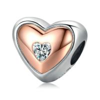 925 Sterling Silver European Beads Heart plated micro pave cubic zirconia & enamel Sold By PC