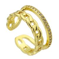 Messing Manchet Finger Ring, gold plated, Verstelbare & mode sieraden & micro pave zirconia & voor vrouw, gouden, 9mm, Gat:Ca 3.5mm, Maat:7, 10pC's/Lot, Verkocht door Lot