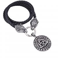 PU Leather Cord Necklace 316 Stainless Steel with PU Leather Wolf fashion jewelry & for man & blacken black 40mm Sold By PC