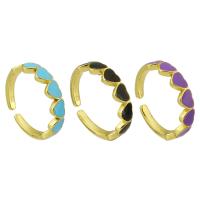 Brass Cuff Finger Ring Heart gold color plated Adjustable & for woman & enamel US Ring Sold By PC