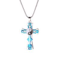 Zinc Alloy Sweater Chain Necklace 304 Stainless Steel Chain with zinc alloy pendant Cross ying yang & for man & enamel & with rhinestone Length Approx 27.56 Inch Sold By PC