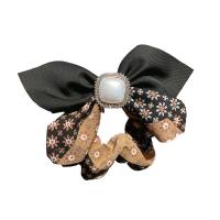 Bunny Ears Hair Scrunchies Cloth with Plastic Pearl handmade for woman & with rhinestone 105mm Sold By PC