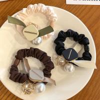 Hair Scrunchies Cloth with Plastic Pearl handmade for woman & with rhinestone 60mm Sold By PC