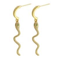 Cubic Zirconia Micro Pave Brass Earring Snake gold color plated fashion jewelry & micro pave cubic zirconia & for woman golden 48mm Sold By Lot