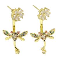 Cubic Zirconia Micro Pave Brass Earring Dragonfly gold color plated fashion jewelry & micro pave cubic zirconia & for woman multi-colored 34mm Sold By Lot
