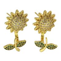 Cubic Zirconia Micro Pave Brass Earring Sunflower gold color plated fashion jewelry & micro pave cubic zirconia & for woman multi-colored 24mm Sold By Lot