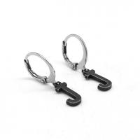 Huggie Hoop Drop Earring 316 Stainless Steel Letter J vintage & Unisex & blacken Sold By Pair
