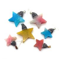 Agate Jewelry Pendants Flat Flower Agate with Rhinestone Clay Pave & Brass Star silver color plated DIY Sold By PC